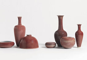 清康熙 豇紅釉水盂瓶尊七件套組 流拍 玫茵堂舊藏